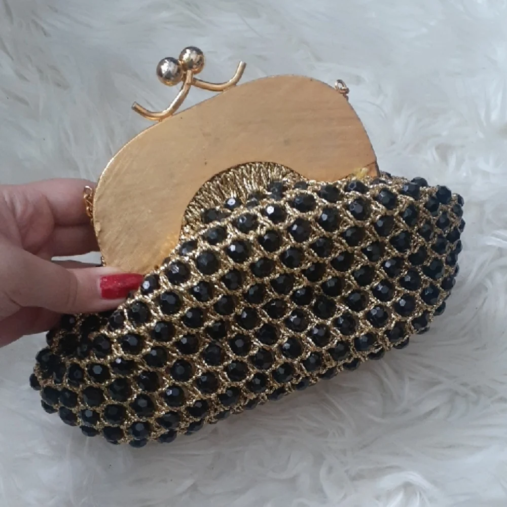 Vintage Black and Gold Beaded Clutch Wristlet